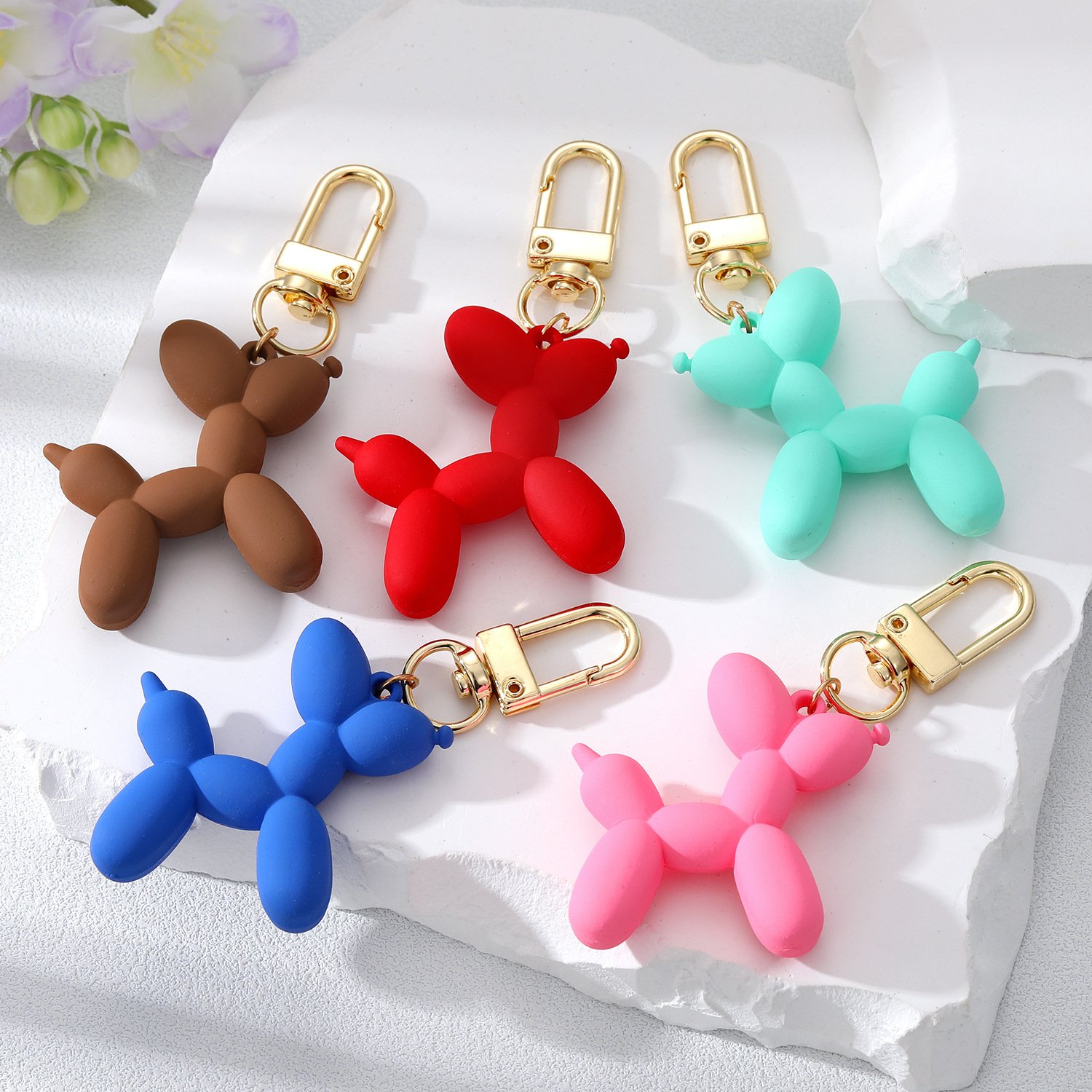 Colorful Balloon Dog Charm Pendants Key Rings Cute Pet Dog Charm Keychain For Women Handbag Jewelry