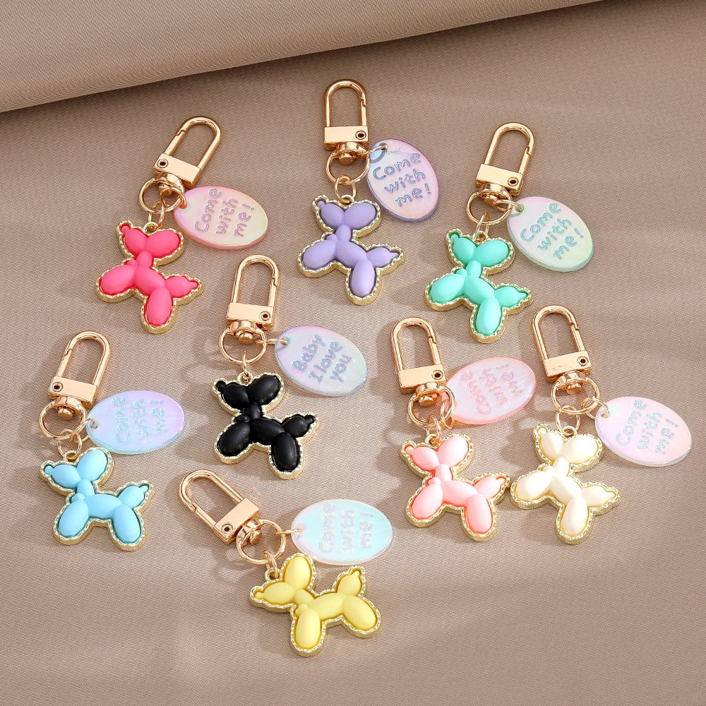 Colorful Balloon Dog Charm Pendants Key Rings Cute Pet Dog Charm Keychain For Women Handbag Jewelry