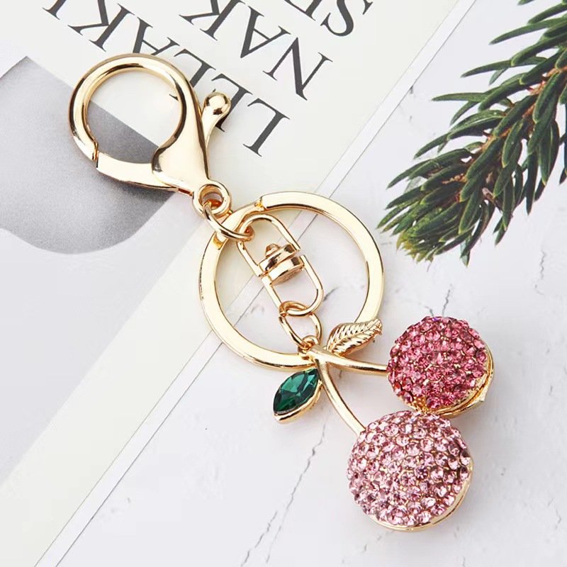 Bling Big Rhinestone Cherry Keychains Bag Decoration Full Shiny Crystal Women Car Key Accessories Cherry Charm Keychain