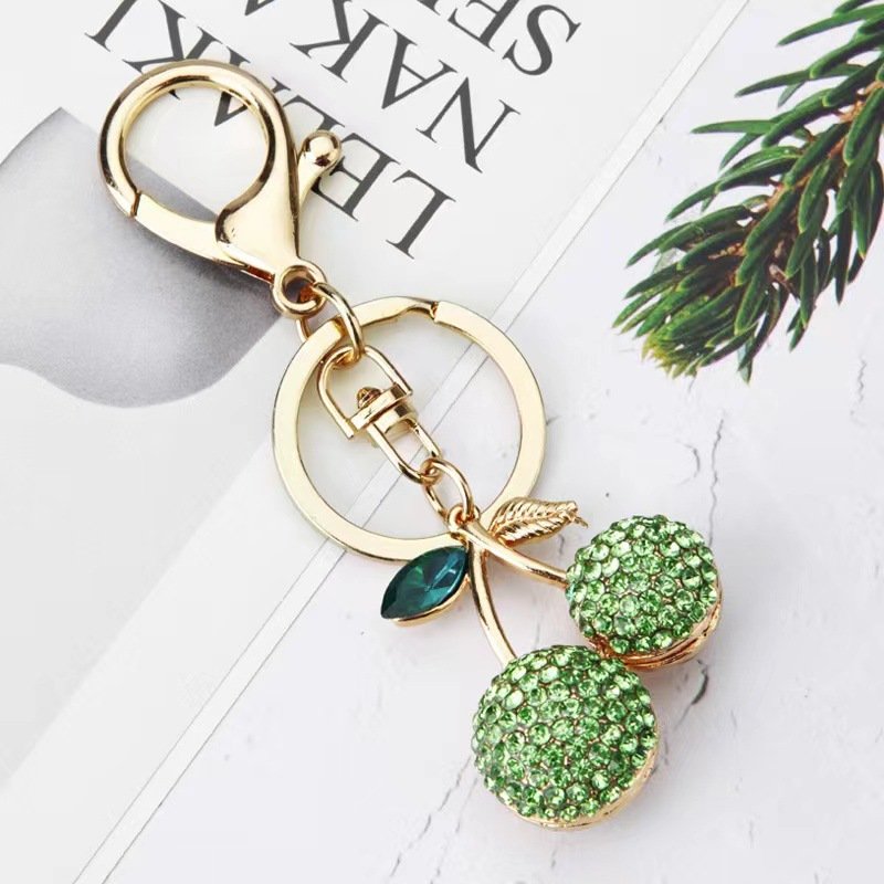 Bling Big Rhinestone Cherry Keychains Bag Decoration Full Shiny Crystal Women Car Key Accessories Cherry Charm Keychain