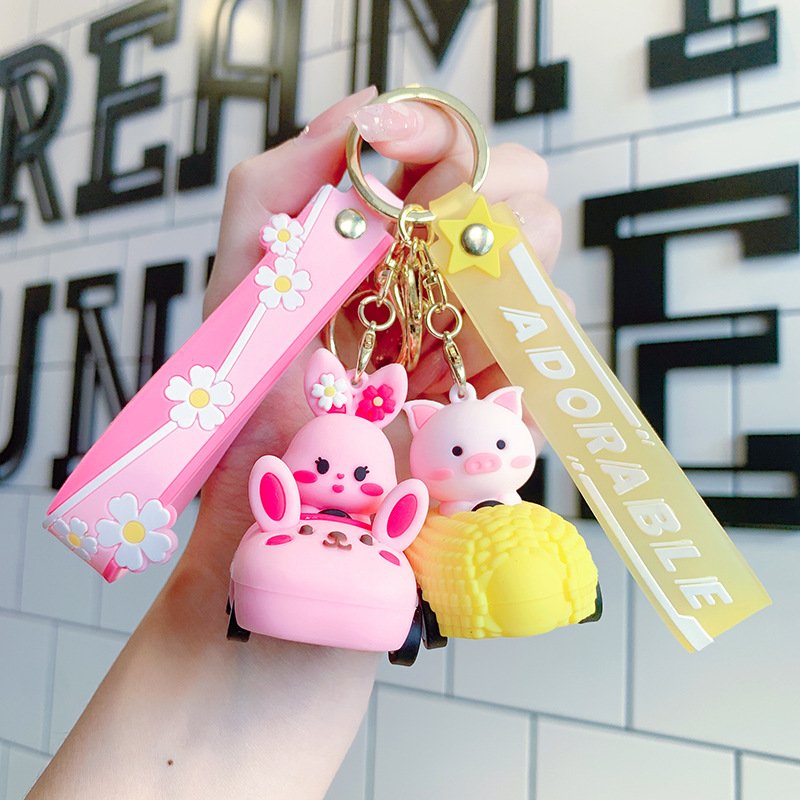 Cute Animal Silicone Pendant Coin Holder Keychain Fun Cartoon Schoolbag Accessory with Movable Ornaments for Back to Car Gift