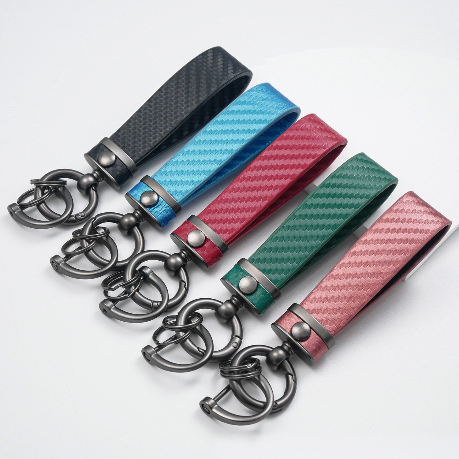 Men's Carbon Fiber Car Key Keychain Spring Keyring Leather Key Fob Car Accessories Organizer D-Ring Anti Lost Car Key Key Chains
