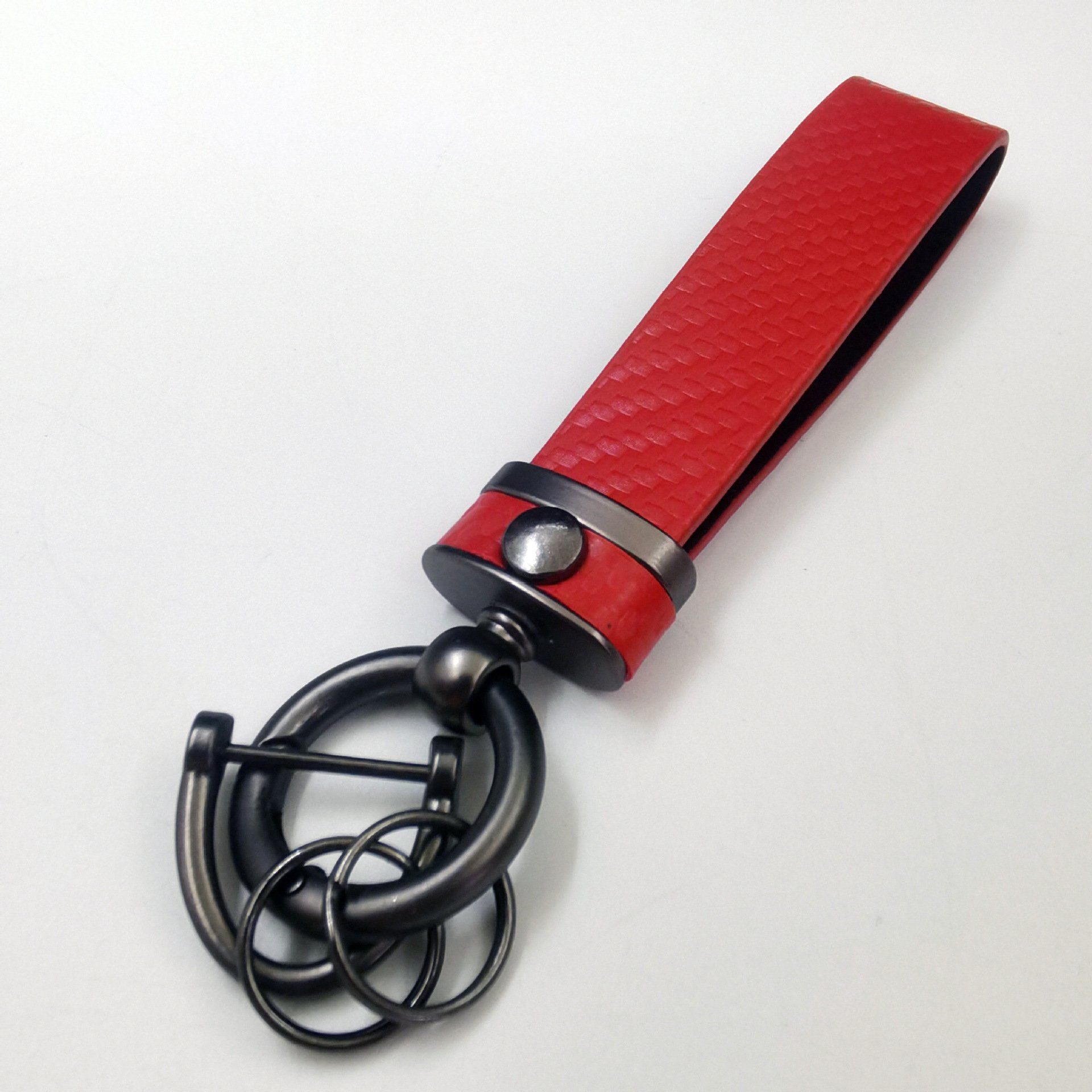 Men's Carbon Fiber Car Key Keychain Spring Keyring Leather Key Fob Car Accessories Organizer D-Ring Anti Lost Car Key Key Chains