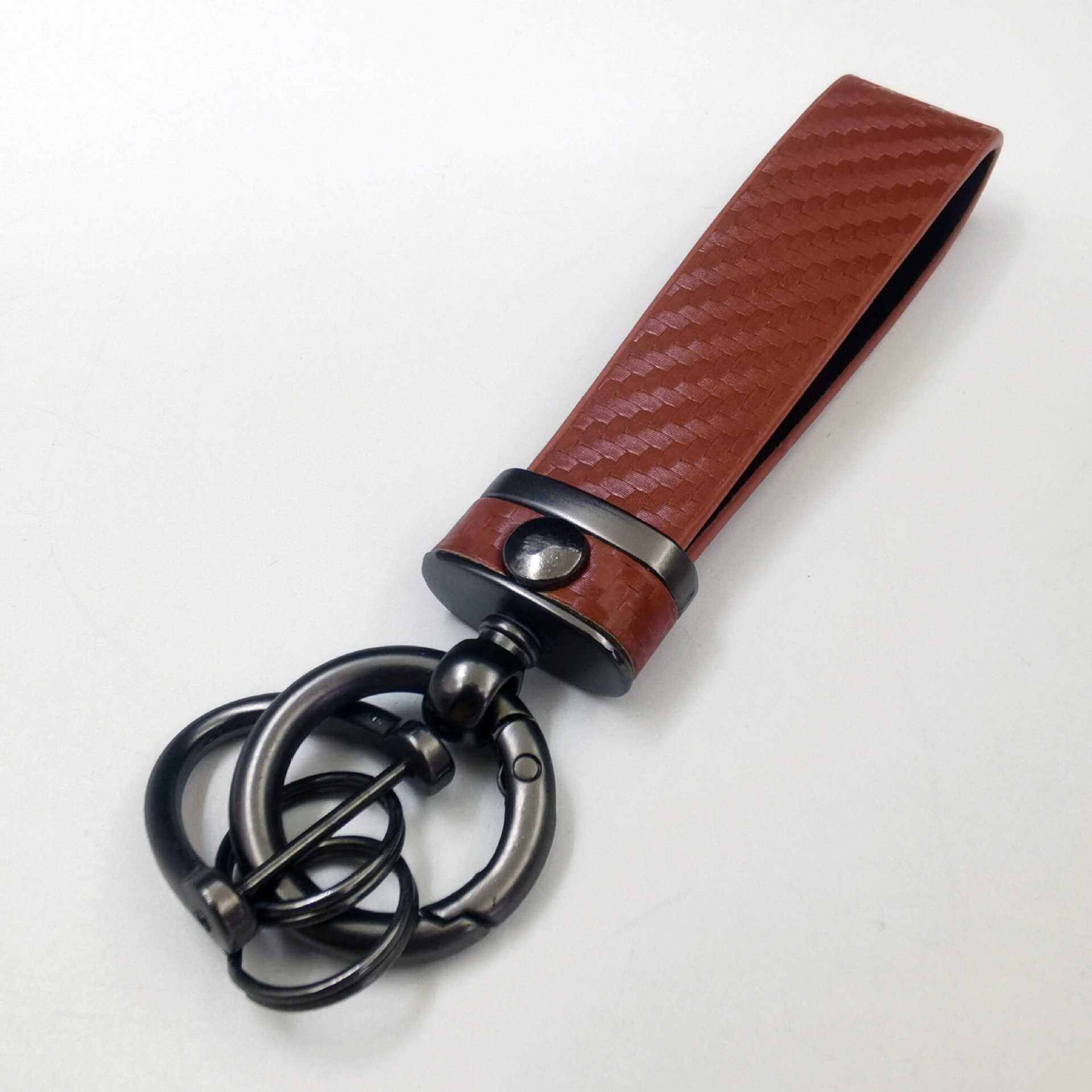 Men's Carbon Fiber Car Key Keychain Spring Keyring Leather Key Fob Car Accessories Organizer D-Ring Anti Lost Car Key Key Chains