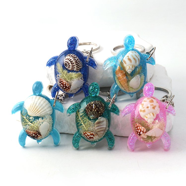 Sea Turtle Key Chain Real Ocean Animals Jewelry Epoxy Purse Car Keyring Resin Keychain Accessories for Women Girl