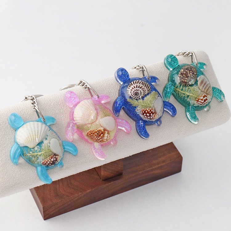 Sea Turtle Key Chain Real Ocean Animals Jewelry Epoxy Purse Car Keyring Resin Keychain Accessories for Women Girl