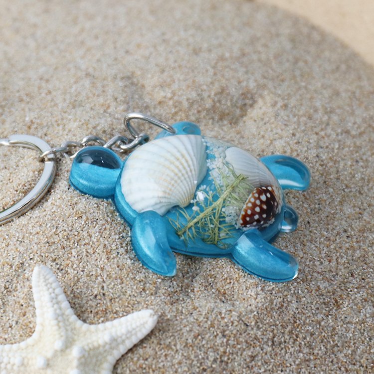 Sea Turtle Key Chain Real Ocean Animals Jewelry Epoxy Purse Car Keyring Resin Keychain Accessories for Women Girl