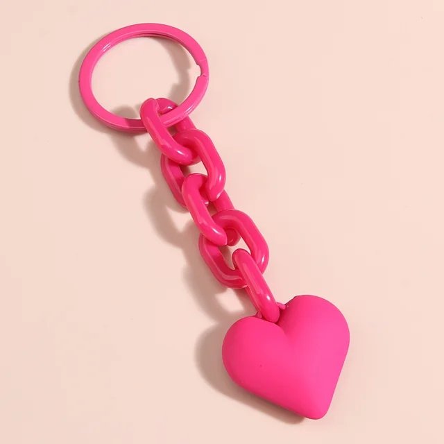 Handmade Heart Keychain Acrylic Plastic Link Chain Key Ring For Women Girls Handbag Pendant Accessories Car Keys Jewelry Gifts