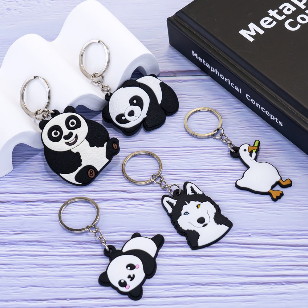 wholesale pvc keychain hot sale anime figure custom keyring friends Cartoon animal panda cat key holder fit fans souvenir gift
