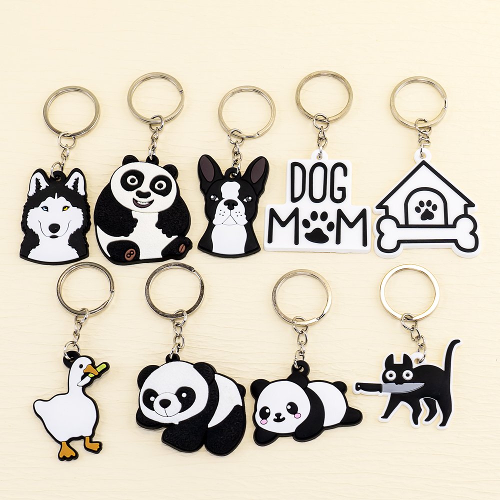 wholesale pvc keychain hot sale anime figure custom keyring friends Cartoon animal panda cat key holder fit fans souvenir gift