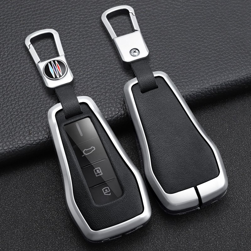 High Quality Remote Key Shell Zinc Alloy+3D Leather Car Key Cover Case with Keychain Accessories Suitable for Xiaopeng