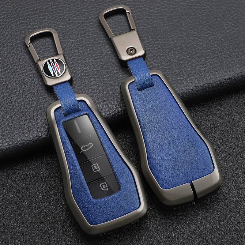 High Quality Remote Key Shell Zinc Alloy+3D Leather Car Key Cover Case with Keychain Accessories Suitable for Xiaopeng