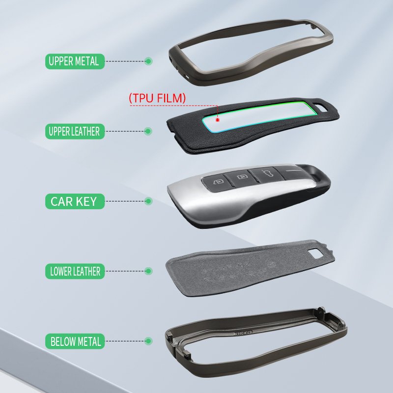High Quality Remote Key Shell Zinc Alloy+3D Leather Car Key Cover Case with Keychain Accessories Suitable for Xiaopeng