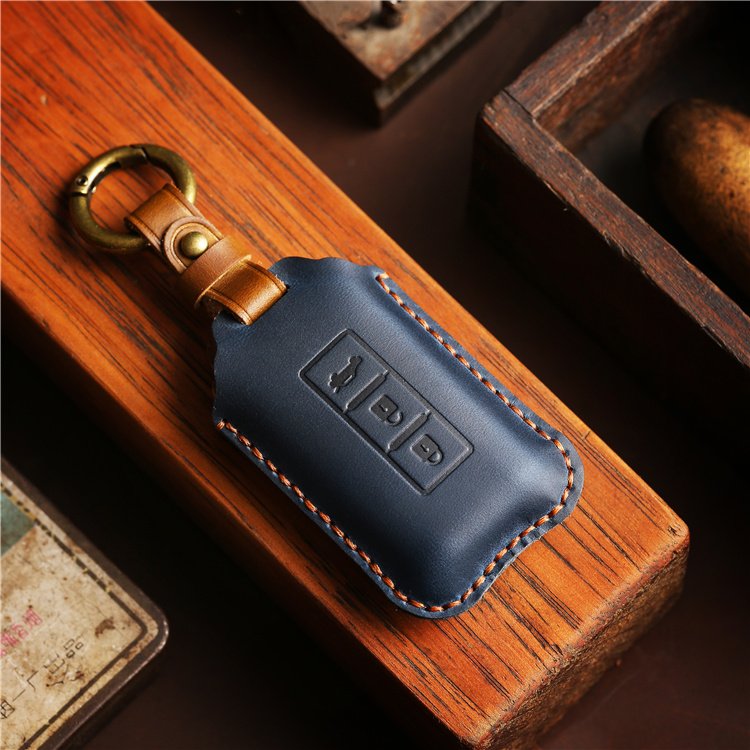 Hot Sale Genuine Crazy Horse Leather Car Key Case Cover for Mitsubishi ASX Outlander 3 Buttons Accessories with keychain