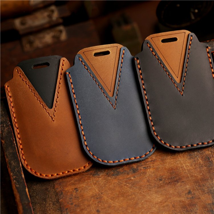 Hot Sale Genuine Crazy Horse Leather Car Key Case Cover for Mitsubishi ASX Outlander 3 Buttons Accessories with keychain