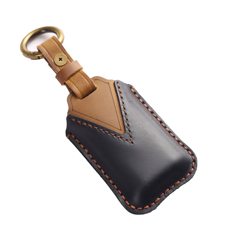 Hot Sale Genuine Crazy Horse Leather Car Key Case Cover for Mitsubishi ASX Outlander 3 Buttons Accessories with keychain