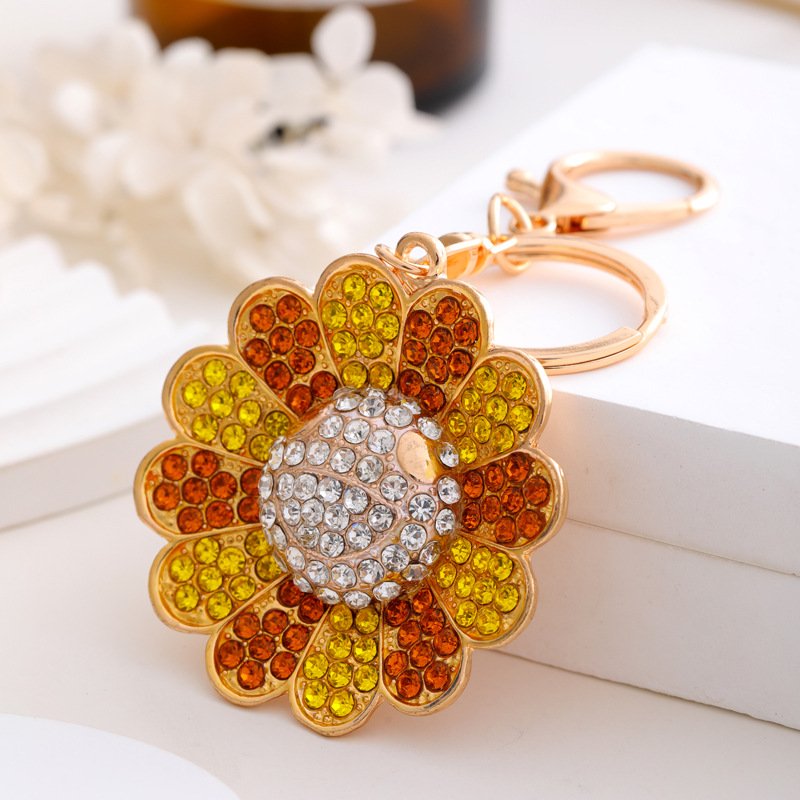 Sunflower crystal Keychain lovely Handbag Car Key chain bling Decoration Pendant Accessories Keyring flower Metal Key Chains