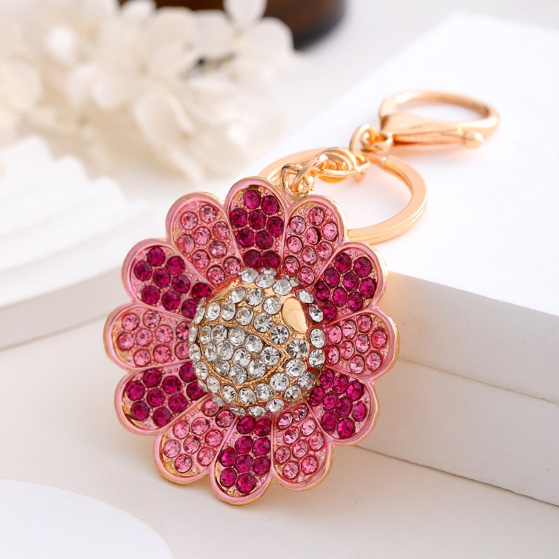 Sunflower crystal Keychain lovely Handbag Car Key chain bling Decoration Pendant Accessories Keyring flower Metal Key Chains