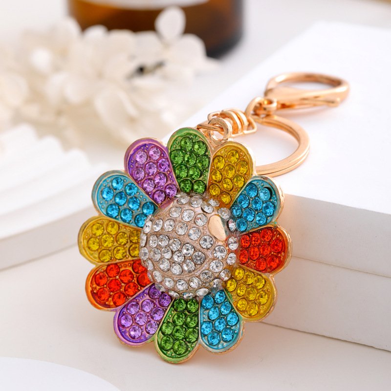 Sunflower crystal Keychain lovely Handbag Car Key chain bling Decoration Pendant Accessories Keyring flower Metal Key Chains