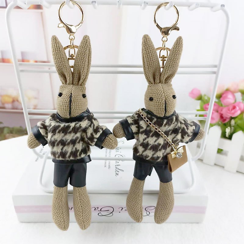 Wholesale cute fashion small rabbit plush toys Bag Car Key Chains Keyring Pendantdoll hanging ornaments bag pendant Keychain