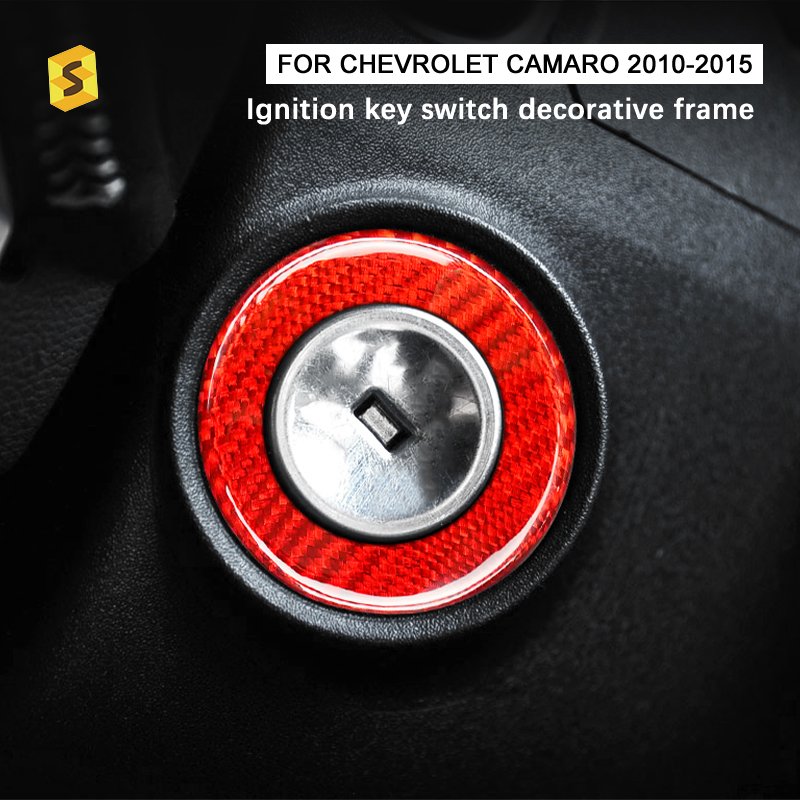 ShaSha Car Interior Accessories Trim Carbon Fiber ignition key switch decorative frame For Chevrolet Camaro 2010-2015