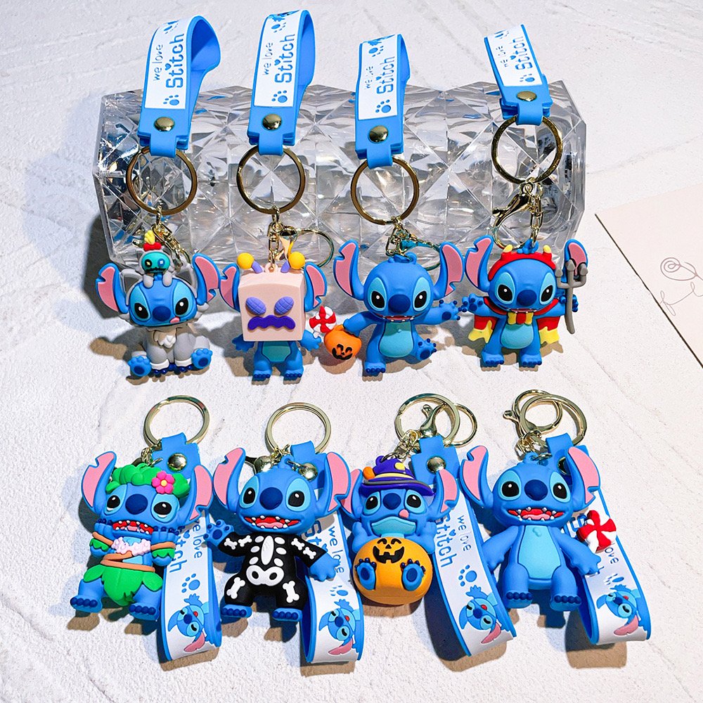 3D Silicone Anime Keychain Rubber cute Creative Cartoon Lilo Stitch keychains car Backpack Bag Pendant keyring key chain