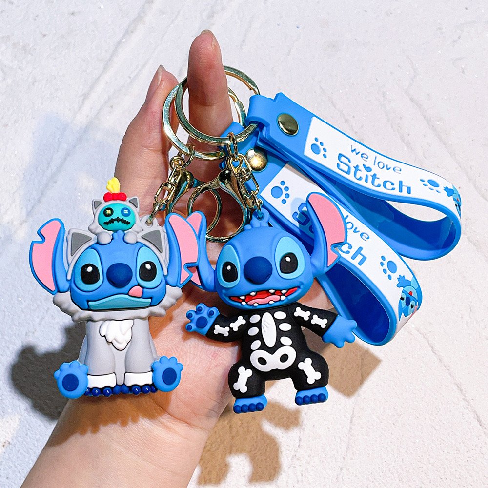 3D Silicone Anime Keychain Rubber cute Creative Cartoon Lilo Stitch keychains car Backpack Bag Pendant keyring key chain