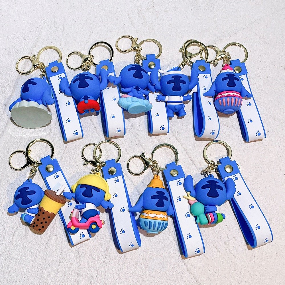 3D Silicone Anime Keychain Rubber cute Creative Cartoon Lilo Stitch keychains car Backpack Bag Pendant keyring key chain