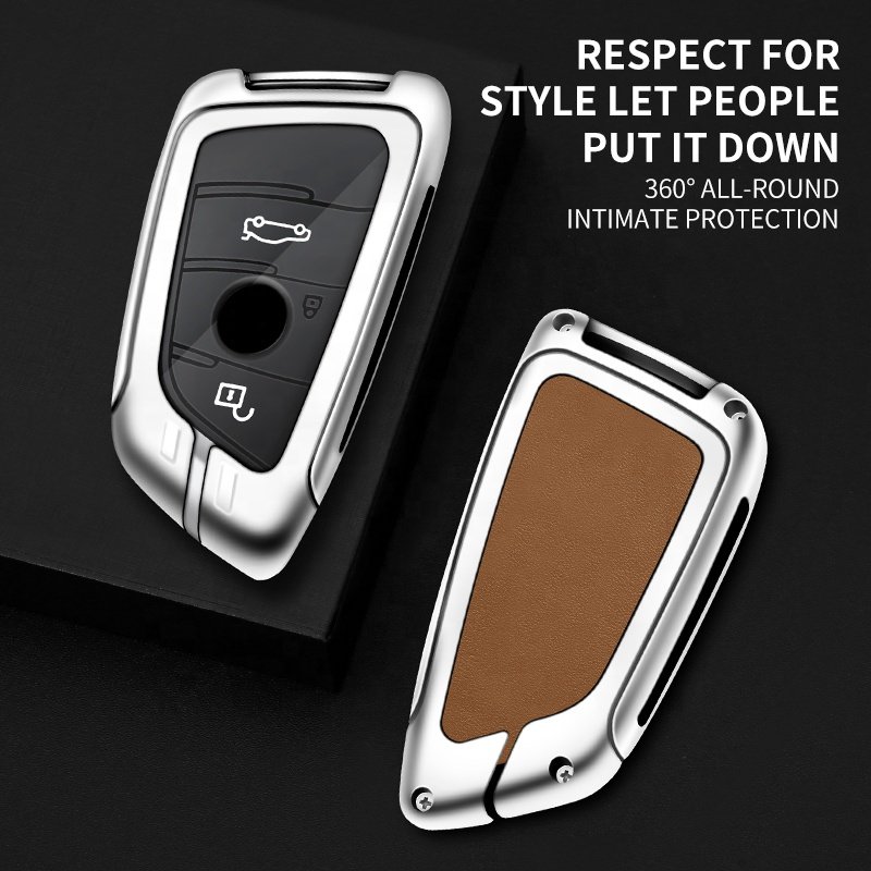 China Manufacturer Luxury Leather Car Key Fob Case Zinc Alloy Key Case with Protective Function Fit Model