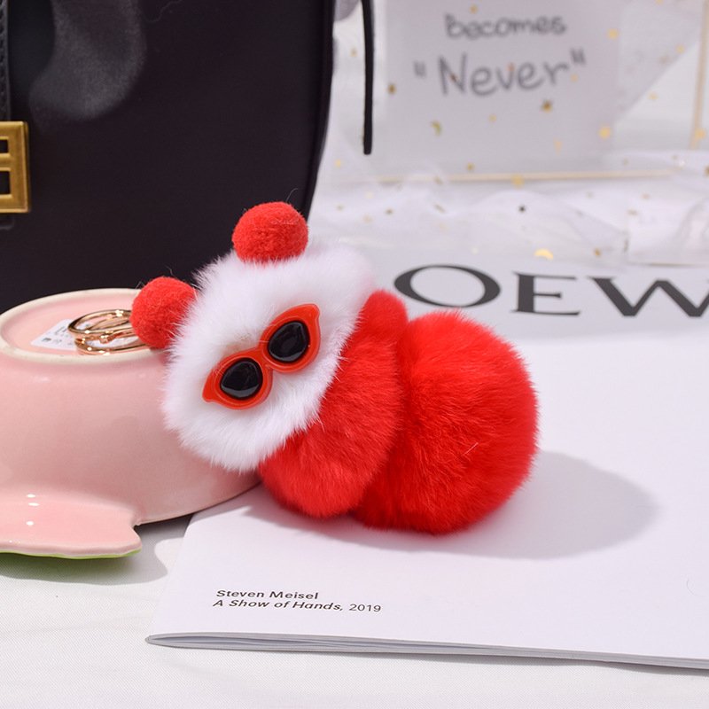 Cute Caterpillars Keychain Bag Ornaments Keyring Car Trinket Key Cartoon Carpenterworm Plush Doll Hanging Accessories