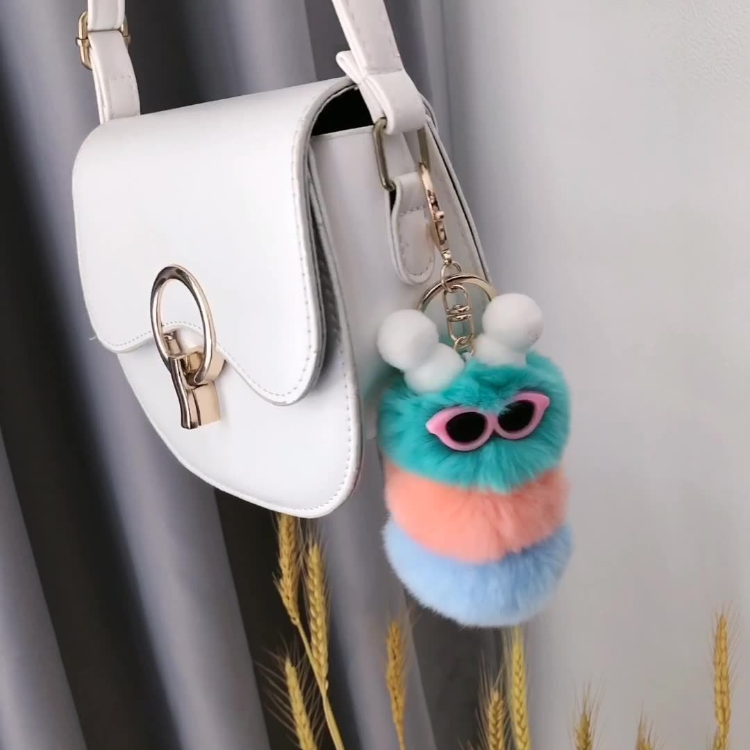 Cute Caterpillars Keychain Bag Ornaments Keyring Car Trinket Key Cartoon Carpenterworm Plush Doll Hanging Accessories