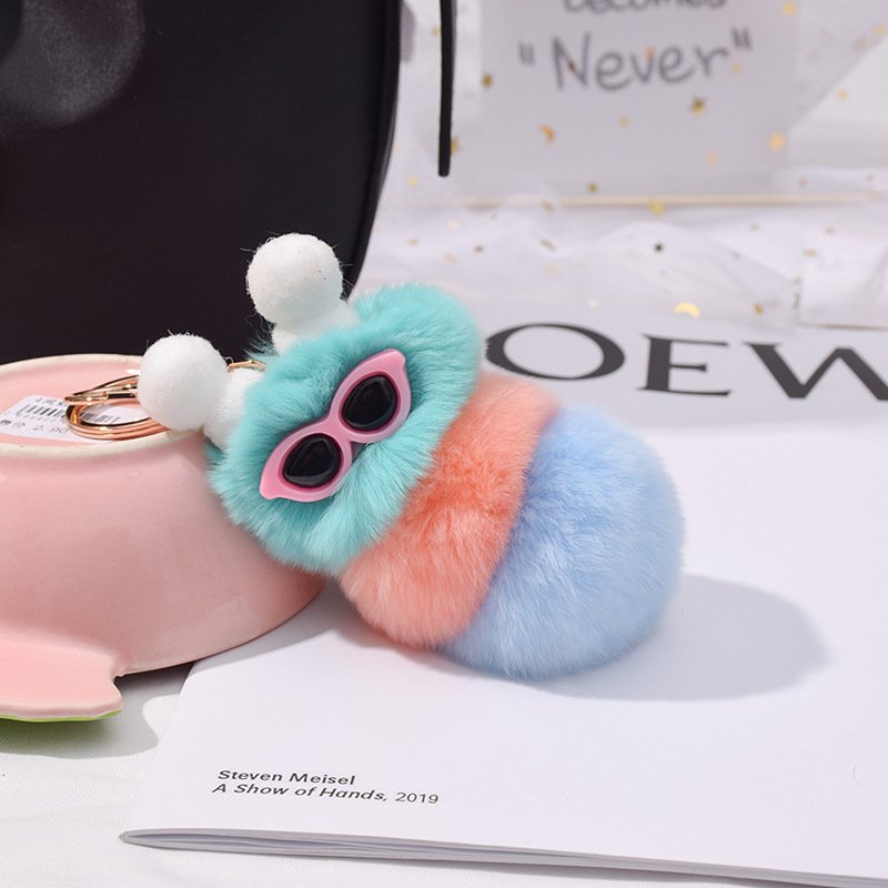 Cute Caterpillars Keychain Bag Ornaments Keyring Car Trinket Key Cartoon Carpenterworm Plush Doll Hanging Accessories