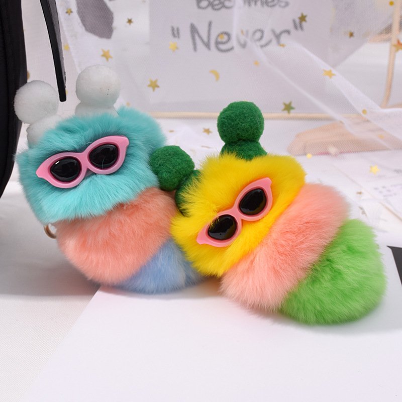 Cute Caterpillars Keychain Bag Ornaments Keyring Car Trinket Key Cartoon Carpenterworm Plush Doll Hanging Accessories