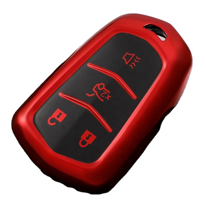 Car Key Fob Cover with Keychain for Cadillac, Premium Soft TPU Key Case Shell for Cadillac, Smart Key Holder Car Accessories