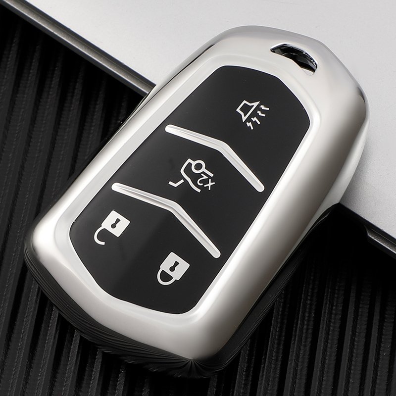 Car Key Fob Cover with Keychain for Cadillac, Premium Soft TPU Key Case Shell for Cadillac, Smart Key Holder Car Accessories