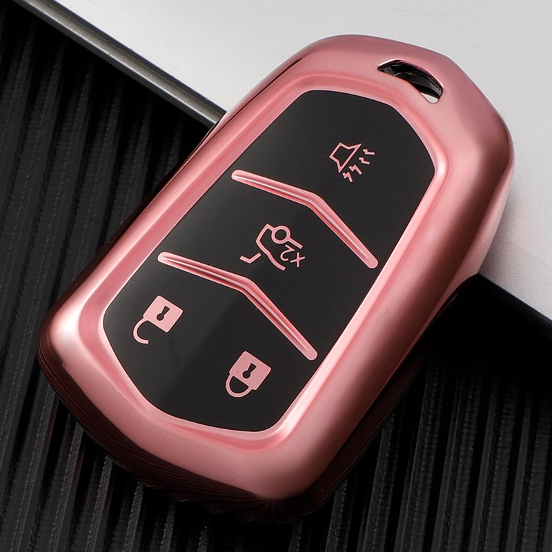 Car Key Fob Cover with Keychain for Cadillac, Premium Soft TPU Key Case Shell for Cadillac, Smart Key Holder Car Accessories