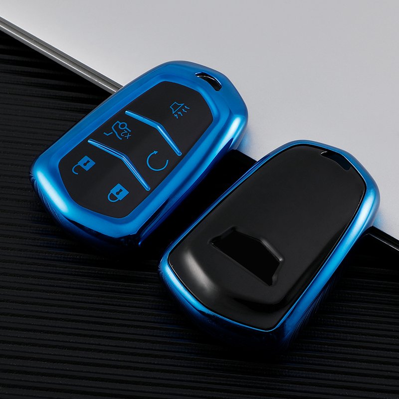 Car Key Fob Cover with Keychain for Cadillac, Premium Soft TPU Key Case Shell for Cadillac, Smart Key Holder Car Accessories