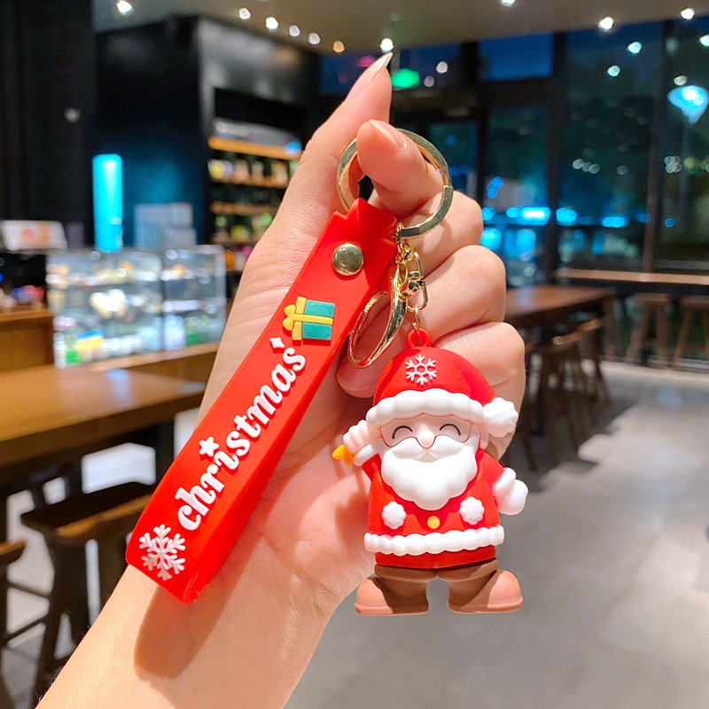 New arrival Cute Cartoon Santa Claus Keychain Backpack Charm Car Key Ring - Small Christmas Gifts (Wholesale)Silicone Material