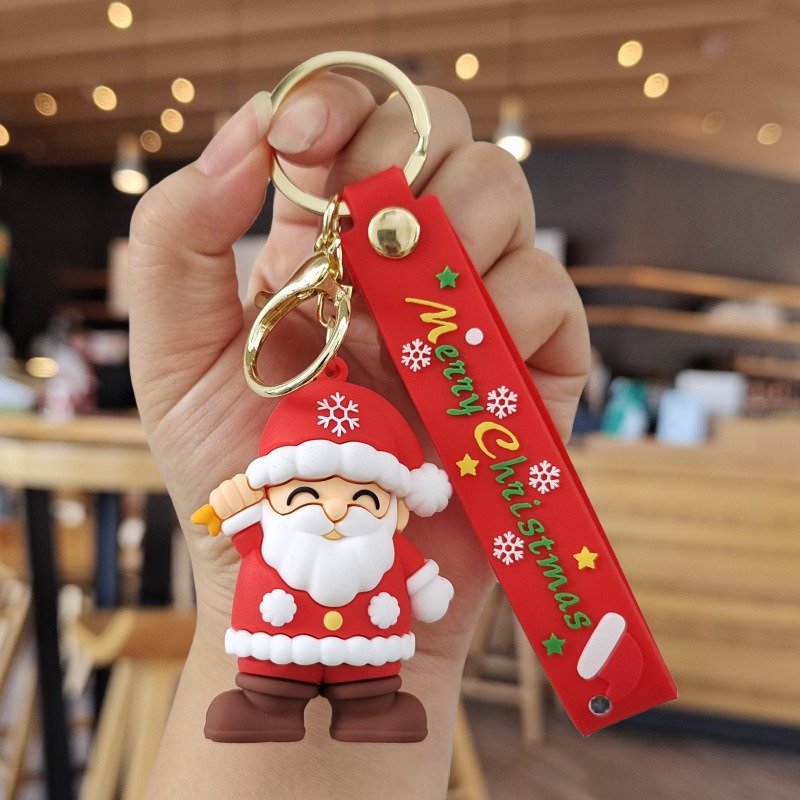 New arrival Cute Cartoon Santa Claus Keychain Backpack Charm Car Key Ring - Small Christmas Gifts (Wholesale)Silicone Material