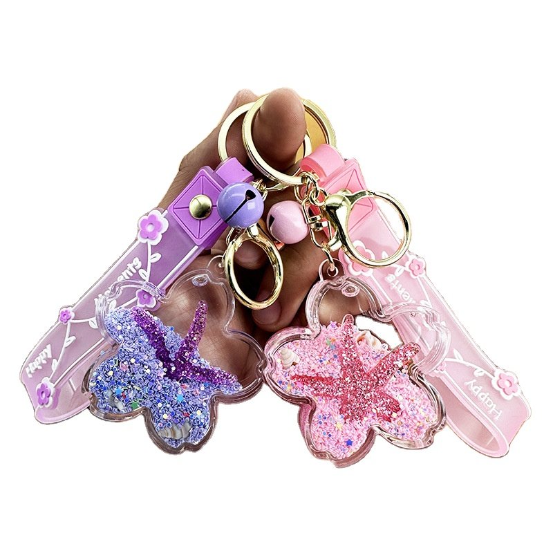 Lovely Ocean Starfish Liquid Key Chain Handbag Pendant Star Shape Ocean Cartoon Charm Moving Acrylic Accessories