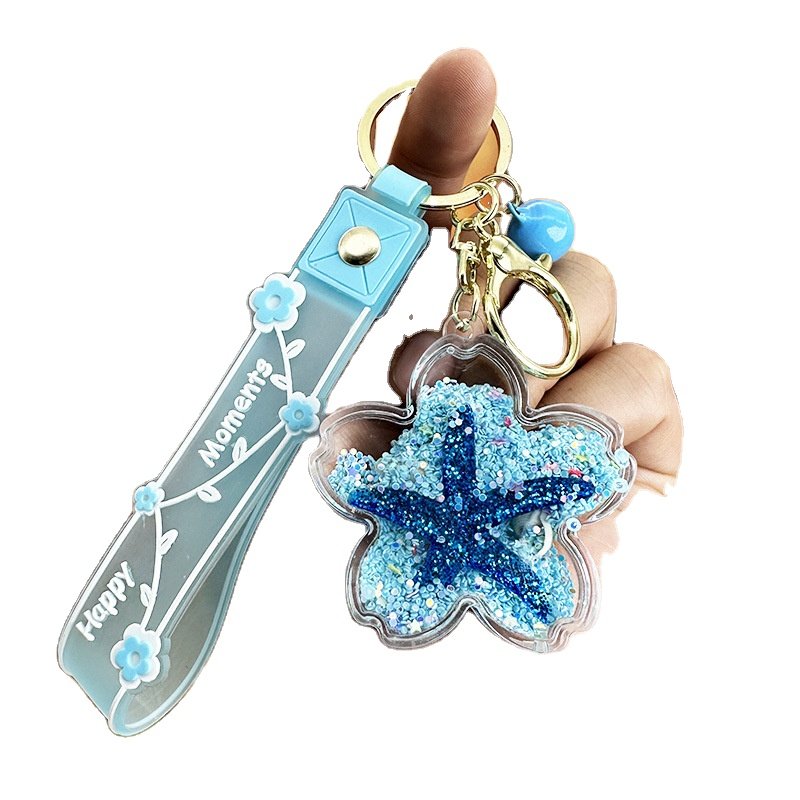 Lovely Ocean Starfish Liquid Key Chain Handbag Pendant Star Shape Ocean Cartoon Charm Moving Acrylic Accessories