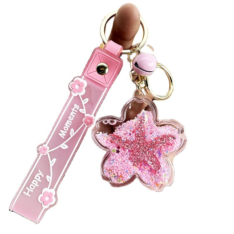 Lovely Ocean Starfish Liquid Key Chain Handbag Pendant Star Shape Ocean Cartoon Charm Moving Acrylic Accessories