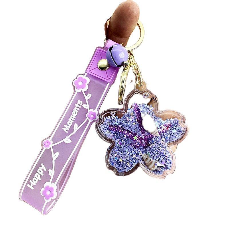 Lovely Ocean Starfish Liquid Key Chain Handbag Pendant Star Shape Ocean Cartoon Charm Moving Acrylic Accessories