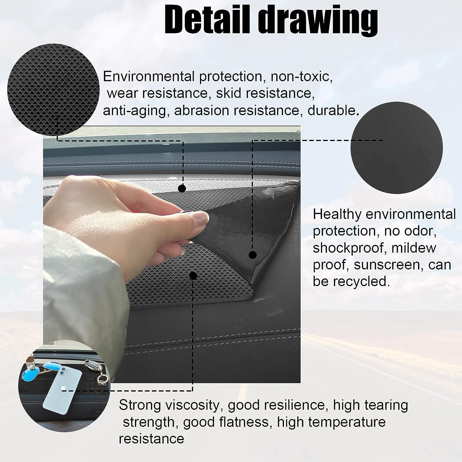 Car Dash Accessories Anti Slip Sticky Gel Pads Dashboard Non Slip Pad for Car Anti Slide Dash Cell Phone Mount Holder Mat