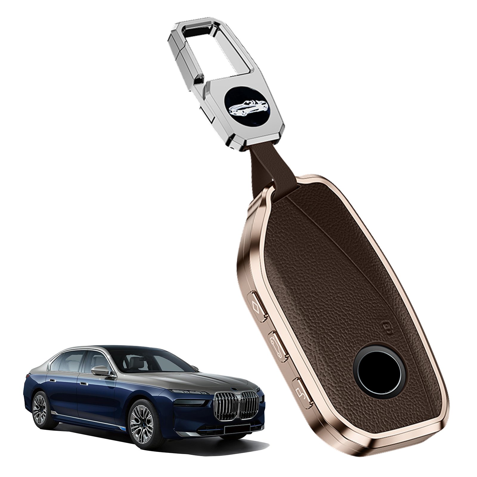 Aluminum Alloy & Leather TPU Accessory Car Key Case Keychain Holder for BMW X1 U11 735i 740Li I7 X7 Car Metal Key Cover