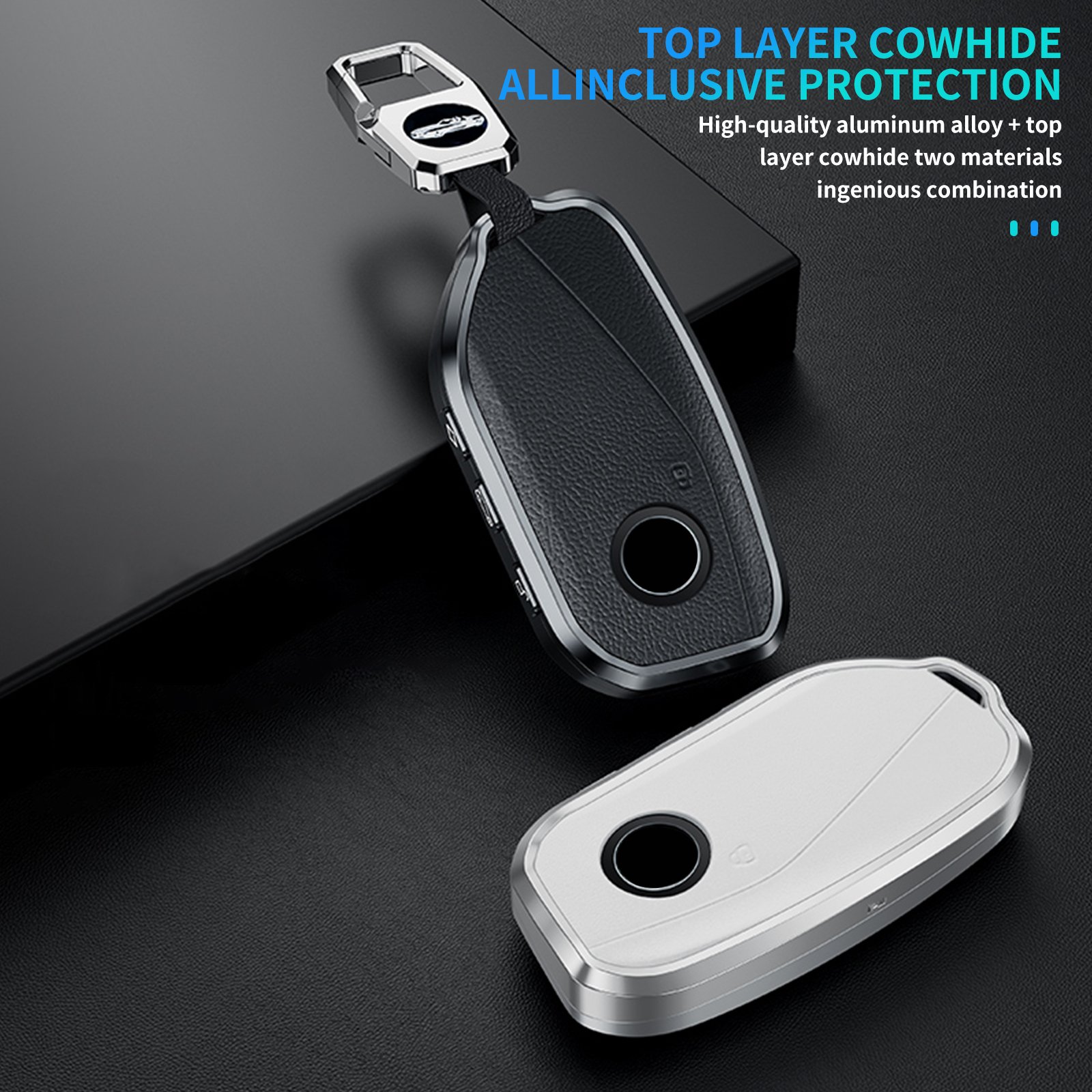 Aluminum Alloy & Leather TPU Accessory Car Key Case Keychain Holder for BMW X1 U11 735i 740Li I7 X7 Car Metal Key Cover