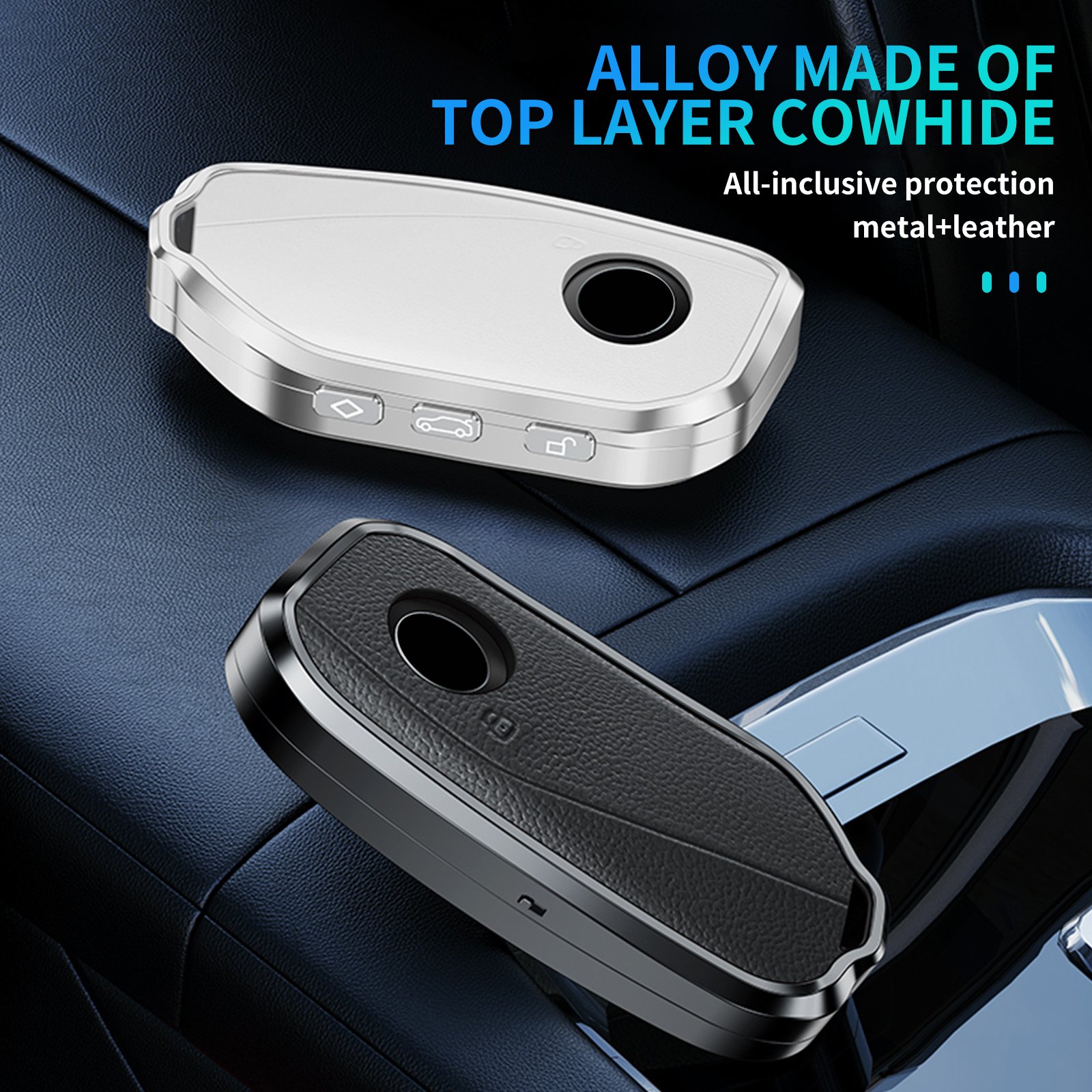 Aluminum Alloy & Leather TPU Accessory Car Key Case Keychain Holder for BMW X1 U11 735i 740Li I7 X7 Car Metal Key Cover