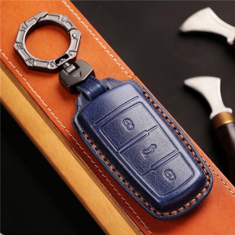 Handmade Genuine Leather Car Key Case Cover for Volkswagen CC Smart Remote Control Key Case Shell