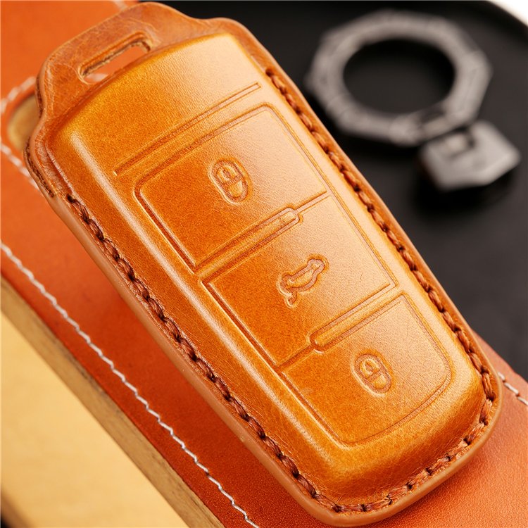 Handmade Genuine Leather Car Key Case Cover for Volkswagen CC Smart Remote Control Key Case Shell
