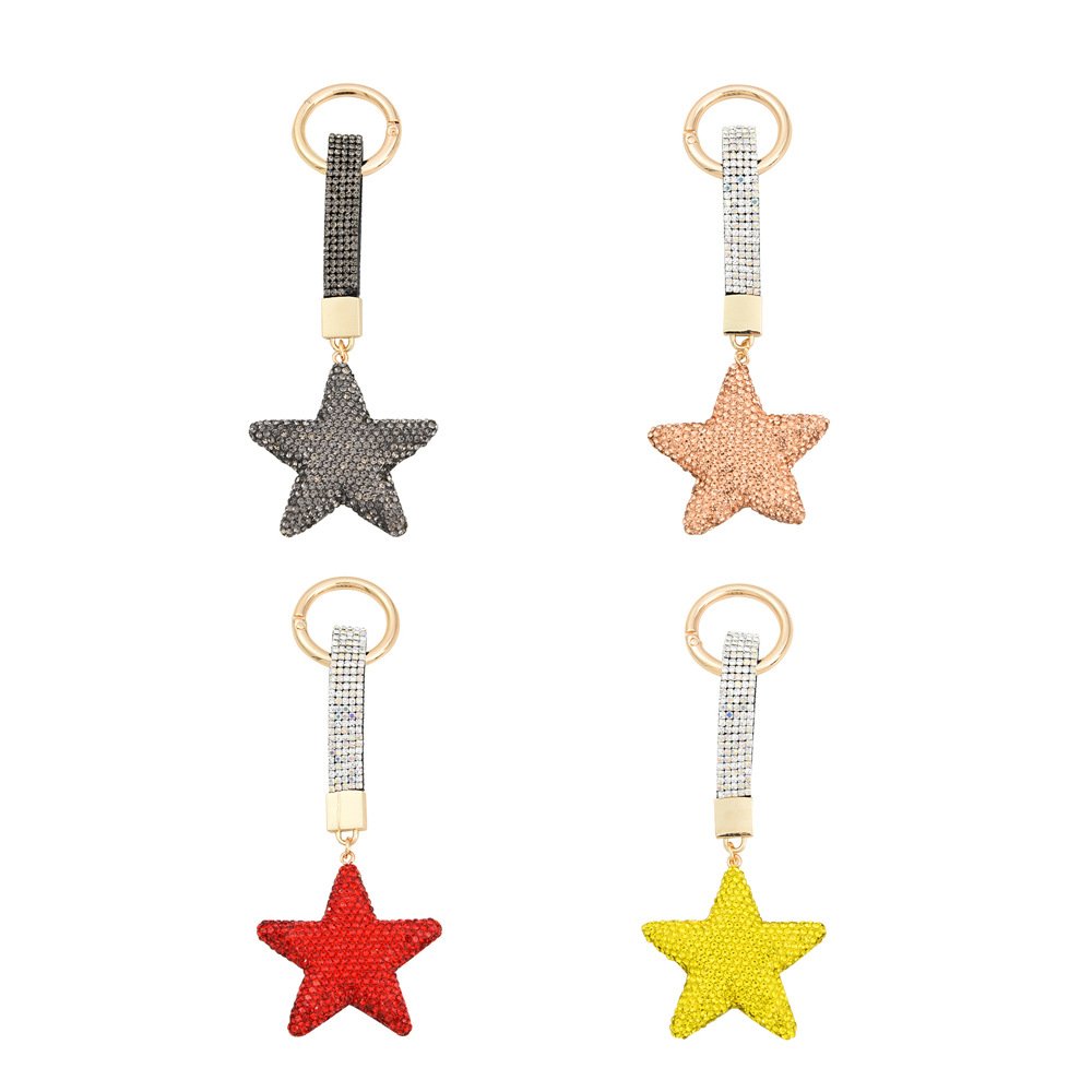 New Design Five Star Crystal Key Chain Fashion Full Diamond Zircon Star Rhinestone Keychain For Car Bag Accessories